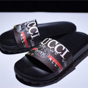 GUCCI Leather SLIDE SANDAL with gg logo mens